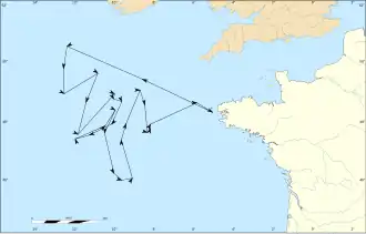 Route of the main squadron under Villaret