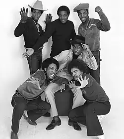 Grandmaster Flash and the Furious Five in 1982 top: Scorpio, Rahiem and Cowboy bottom: Melle Mel, Grandmaster Flash and Kidd Creole