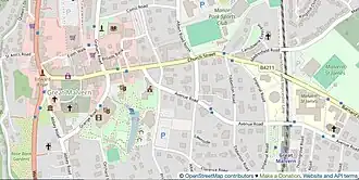 street map of the area of Great Malvern within the town of Malvern