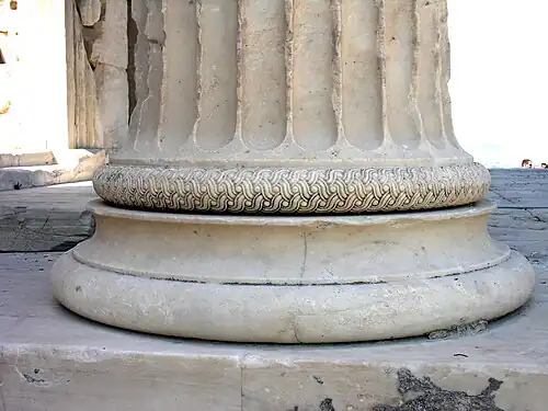 Ancient Greek guilloché on an Ionic column of the Erechtheion, Athens, Greece, unknown architect, 421–405 BC[18]