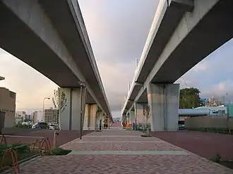 The elevated section of the Blue Line and the Green Line.