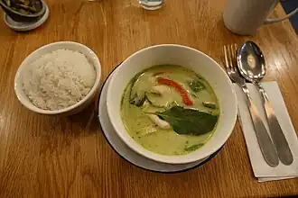 Thai green curry with a side of jasmine rice