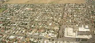 Aerial image of eastern end of Greenacres, looking north. The east-west road at the bottom is Muller Road, the Greenacres Shopping Centre is the large complex at bottom right