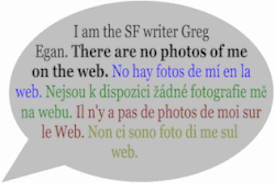 Infographic from Greg Egan’s web site stating that he appears in no photos on the web