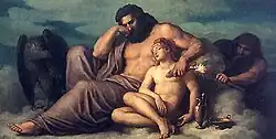 Prometheus stiehlt das Feuer vom schlafenden Zeus und Ganymed