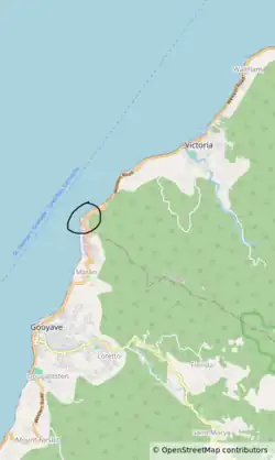 Grosspoint circled on a map of Saint John and Saint Mark parishes in Grenada.