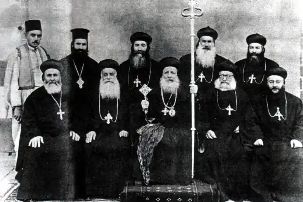 Ignatius Afram I Barsoum with a group of Archbishops after the consecration of Archbishop Gregorius Bulus Behnam in 1952