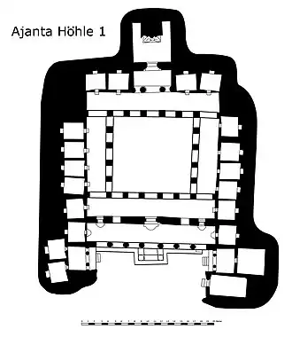 Cave 1 plan, a monastery known for its paintings[72]