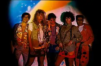 Gruppo Italiano in 1985; from left to right: Roberto "Bozo" Del Bo, Raffaella Riva, Chicco Santulli, Patrizia Di Malta och Gigi Folino
