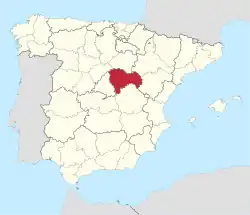 Map of Spain with the province of Guadalajara highlighted