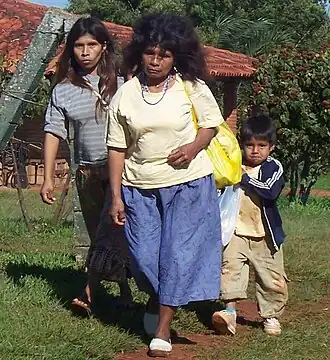 Two adults and a child. None is wearing traditional garments.