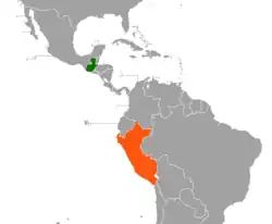Map indicating locations of Guatemala and Peru