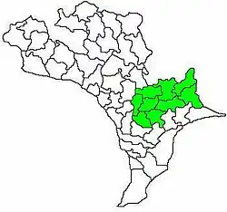 Mandals in Gudivada revenue division (in green) of Krishna district