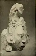 One of twenty maize god sculptures from Copan temple 22, Late Classic (Peabody Museum of Archaeology and Ethnology)