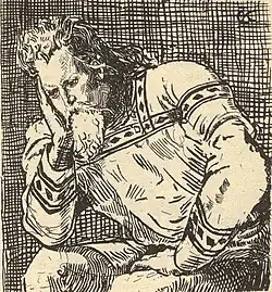 Drawing of Jarl Haakon Sigurdsson, made by: Christian Krohg (C.E.1852-1925).