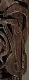 Harpa, Scandinavian lyre, Hylestad stave church in Norway, late 12th-early 13th century A.D. Beneath brige is possible bar tailpiece (anchored to bottom of lyre).