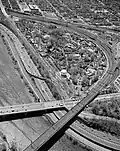 Aerial view of the Pennsylvania Railroad Bridge crossing the Schuylkill River (bottom), and its viaduct curving around the Philadelphia Zoo. Historic American Buildings Survey (April 2003)