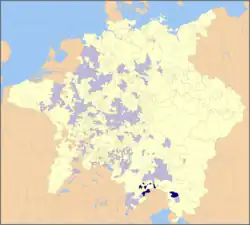 Ecclesiastical states of the Holy Roman Empire, 1648, with Brixen territories highlighted