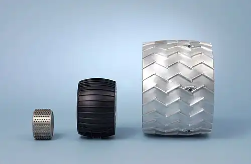 Comparison of wheels: Sojourner rover, MER (Opportunity and Spirit), Curiosity