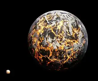 Artist impression of the Early Earth as a lava planet during the Hadean eon