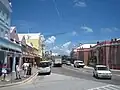Hamilton's Front Street from street level shows many of the architectural features mentioned in the article.