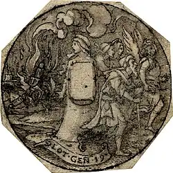 Medallion of Lot with his family, guided by an angel, fleeing from Sodom, by Hans Holbein the Younger (British Museum)