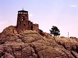 Fire lookout tower at the summit