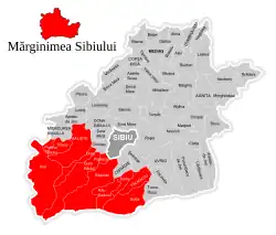 Mărginimea Sibiului (red) within Sibiu County
