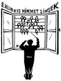Bookplate of Hikmet Şimşek by Hasip Pektas, author of a book on bookplates