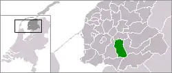 Highlighted former position of Haskerland in a municipal map of Friesland, as of 1983