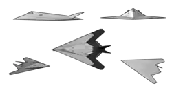 Line drawings of different angles of an aircraft