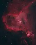Heart nebula in HOO (hydrogen-oxygen-oxygen) where hydrogen is red and oxygen is blue, approximating true color
