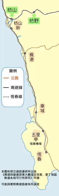 Hengchun Line Route Map.