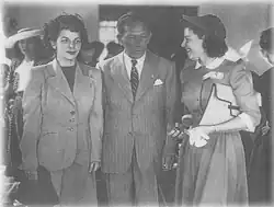 A black-and-white photograph of Salvador Castaneda Castro, Henrietta Boggs, and Lilia Montejo