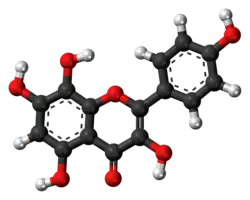 Ball-and-stick model of the herbacetin molecule