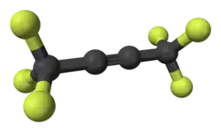 Ball-and-stick model of hexafluorobut-2-yne