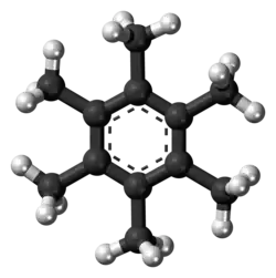 Ball-and-stick model of the hexamethylbenzene molecule