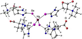 Mercury tetraselenolate complex formed with selenoneine.[10]