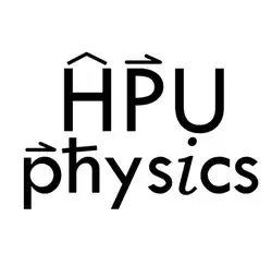 A simple black and white logo reading "HPU Physics", with a number of letters replaced with scientific notation