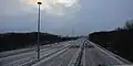 Newly opened in 2022, the collector-express system in Mississauga is viewed from the pedestrian bridge that replaced the original road bridge carrying Second Line West.