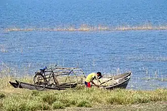 Fisherman at work in Hirakud Dam