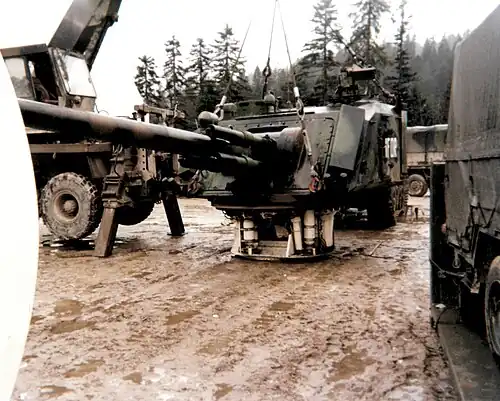 Turret removed from the tank hull for maintenance