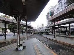 Former ground-level Hiroden terminal, in January 2020