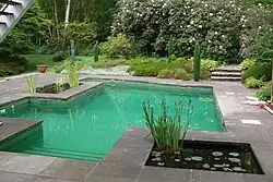 The swimming pool, designed by Patrick Gwynne and installed in 1974