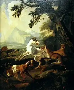 Dogs fighting with foxes, Abraham Hondius
