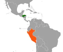 Map indicating locations of Honduras and Peru