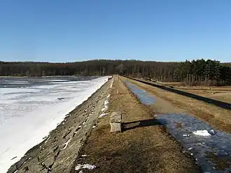 Reservoir and dam in winter