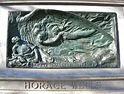 Horace Wells Burial Monument (1909), Cedar Hills Cemetery, Hartford, Connecticut (Louis Potter, sculptor).
