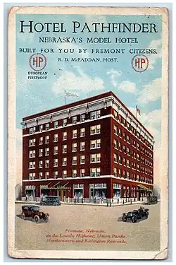 A promotional image featuring Hotel Pathfinder in 1918
