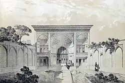 A sketch of a 19th-century house in Tabriz, Eugène Flandin.